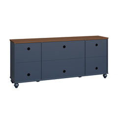 TV Stand, 70 in Wide Manufactured Wood with Glass Doors, Navy