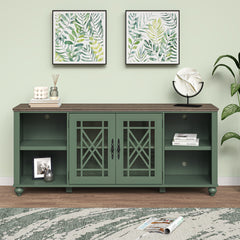 TV Stand, 70 in Wide Manufactured Wood with Glass Doors, Navy