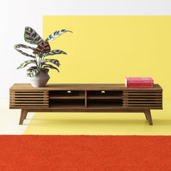 TV Stand, 70 in Wide, Walnut Finish in Manufactured Wood