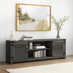 TV Stand, 70 in Wide, Weathered Gray with Barn Doors