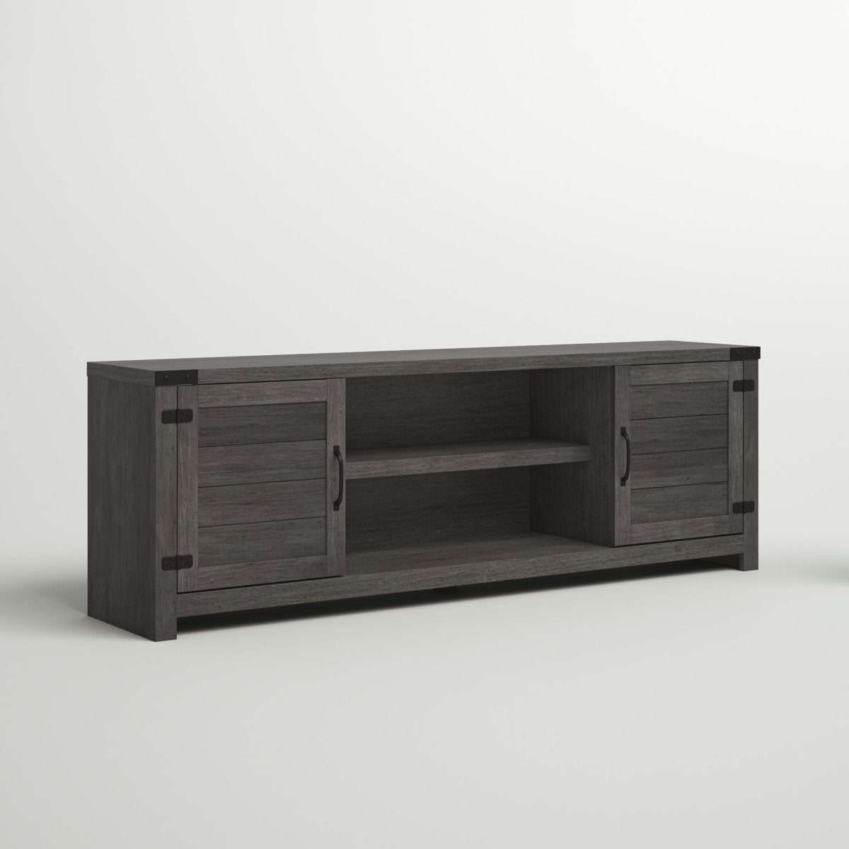 TV Stand, 70 in Wide, Weathered Gray with Barn Doors