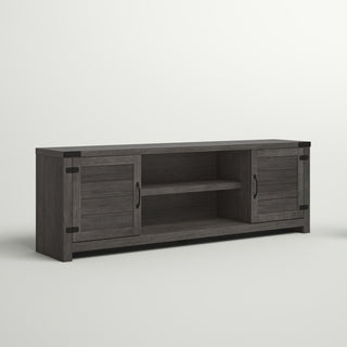 TV Stand, 70 in Wide, Weathered Gray with Barn Doors