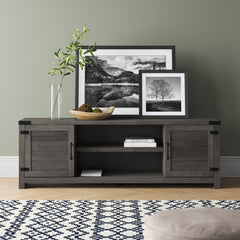TV Stand, 70 in Wide, Weathered Gray with Barn Doors