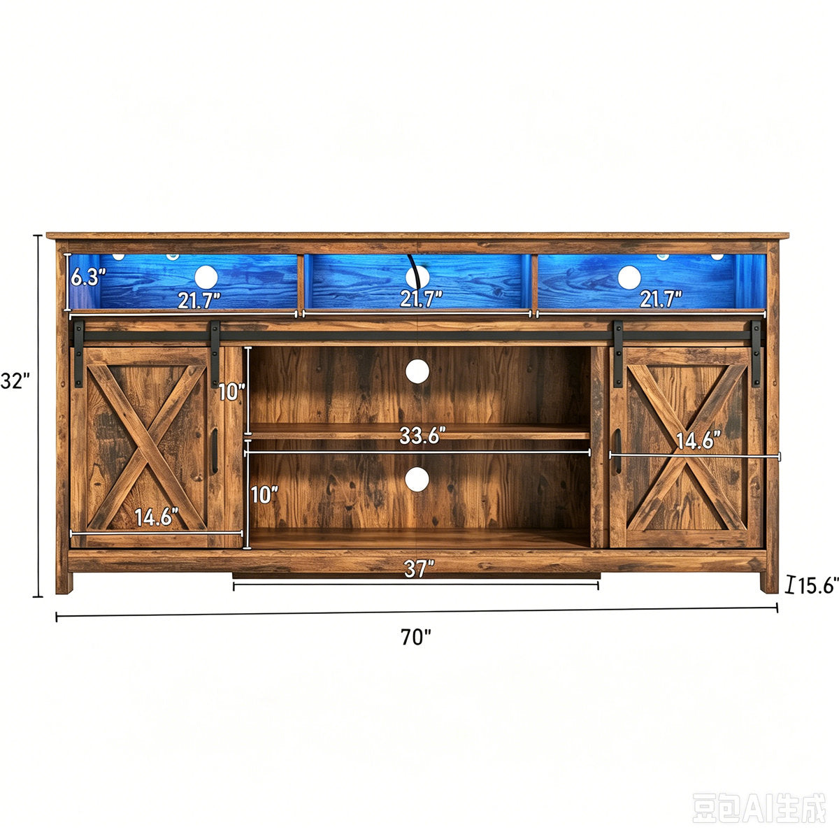 TV Stand, 70-Inch Wide, Rustic Brown with Barn Doors