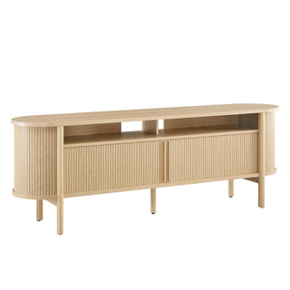 TV Stand, 71 in Wide, Brown Wood with Sliding Doors