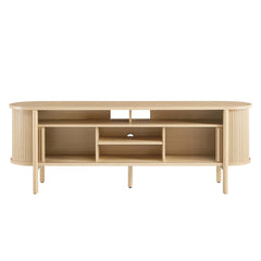 TV Stand, 71 in Wide, Brown Wood with Sliding Doors