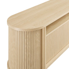 TV Stand, 71 in Wide, Brown Wood with Sliding Doors