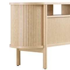 TV Stand, 71 in Wide, Brown Wood with Sliding Doors
