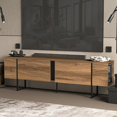 TV Stand, 71-Inch Wide, Black and Brown Wood