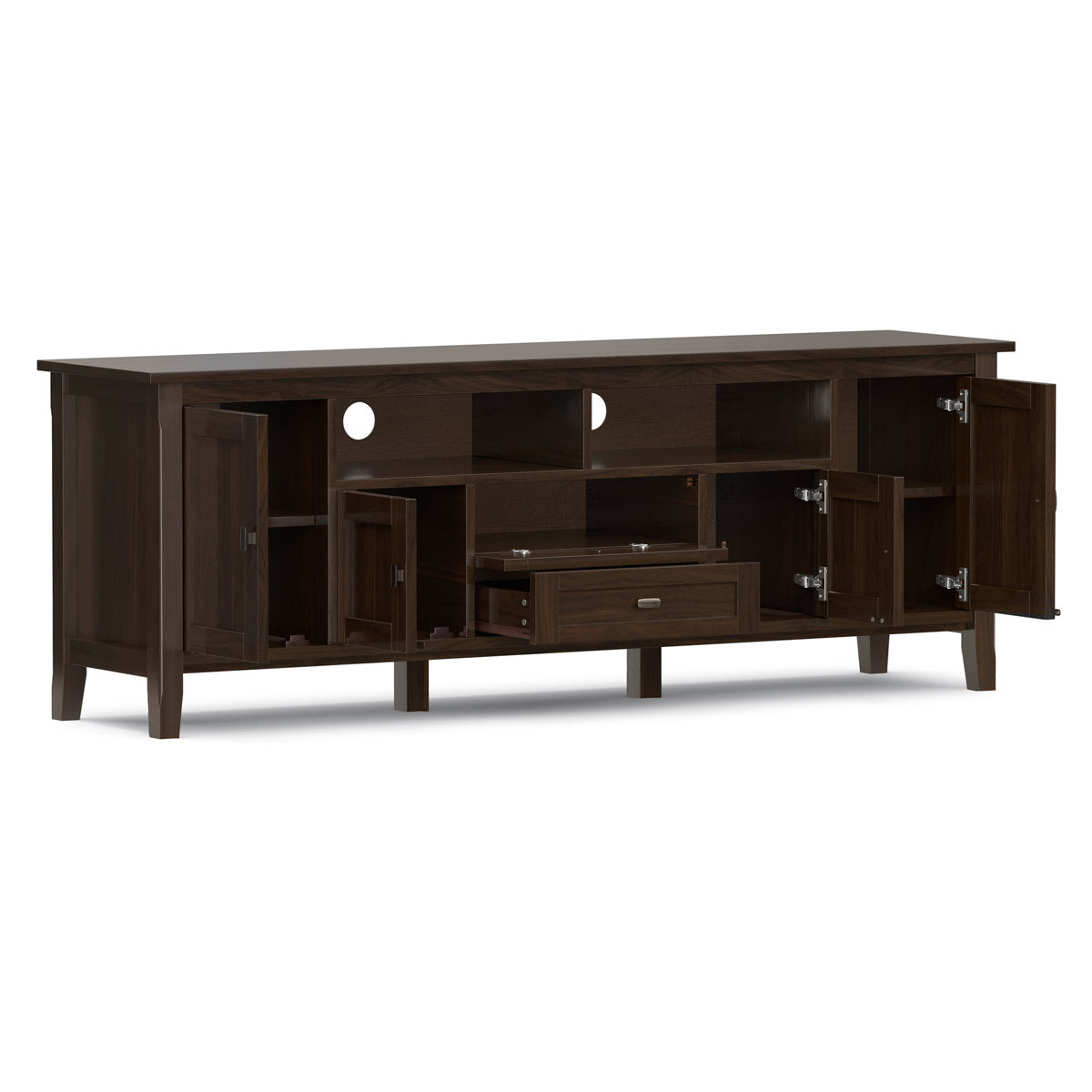 TV Stand, 72 in Wide, Solid Wood with Adjustable Shelves