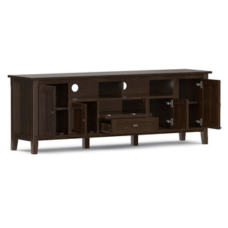 TV Stand, 72 in Wide, Solid Wood with Adjustable Shelves