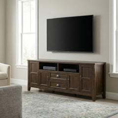 TV Stand, 72 in Wide, Solid Wood with Two Drawers