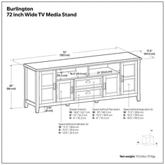 TV Stand, 72 in Wide, Solid Wood with Two Drawers