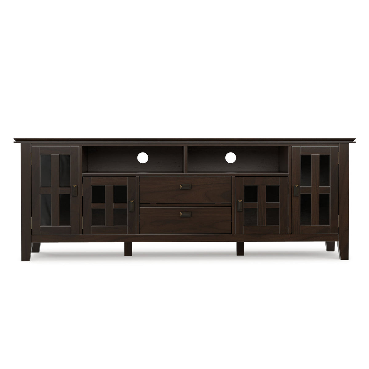 TV Stand, 72-Inch Wide, Solid Wood with Antique Bronze Hardware