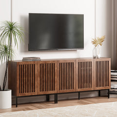 TV Stand, 78.7 in W, Brown Farmhouse Style with 3 Cabinets