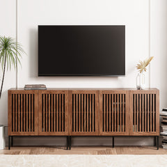 TV Stand, 78.7 in W, Brown Farmhouse Style with 3 Cabinets
