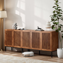 TV Stand, 78.7 in W, Brown Farmhouse Style with 3 Cabinets