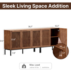 TV Stand, 78.7 in W, Brown Farmhouse Style with 3 Cabinets