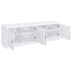 TV Stand, 78 in Wide, White Manufactured Wood with Four Doors