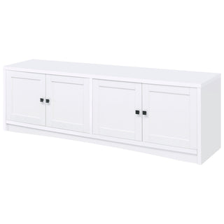 TV Stand, 78 in Wide, White Manufactured Wood with Four Doors