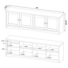 TV Stand, 78 in Wide, White Manufactured Wood with Four Doors