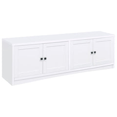 TV Stand, 78 in Wide, White Manufactured Wood with Four Doors