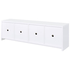 TV Stand, 78 in Wide, White Manufactured Wood with Four Doors