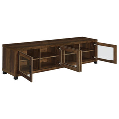 TV Stand, 79-Inch, Dark Pine with Black Metal Legs