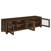 TV Stand, 79-Inch, Dark Pine with Black Metal Legs