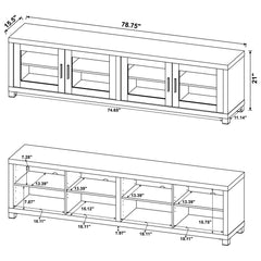 TV Stand, 79-Inch, Dark Pine with Black Metal Legs