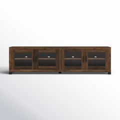 TV Stand, 79-Inch, Dark Pine with Black Metal Legs