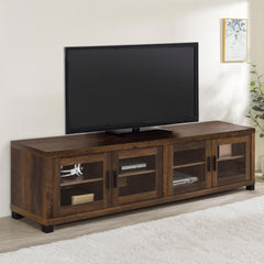 TV Stand, 79-Inch, Dark Pine with Black Metal Legs