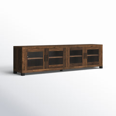 TV Stand, 79-Inch, Dark Pine with Black Metal Legs