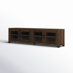 TV Stand, 79-Inch, Dark Pine with Black Metal Legs