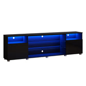 TV Stand, 86.6 in W, Black with Glass Shelves