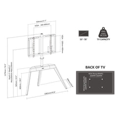 TV Stand, Adjustable Height, 55 to 78 in TVs in Walnut
