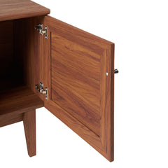 TV Stand Console, 59 Inches Wide, Walnut with Rattan Accents