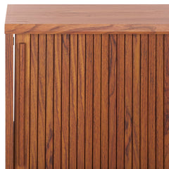 TV Stand Credenza, Solid Wood, Brown with Slatted Sliding Doors