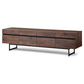 TV Stand, Fits TVs Up to 78 In, Dark Brown Wood, Black Metal Base