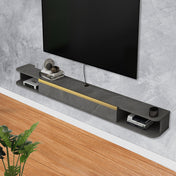 TV Stand, Floating Mount, Dark Gray Wood with Cable Holes