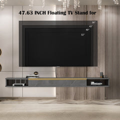 TV Stand, Floating Mount, Dark Gray Wood with Cable Holes