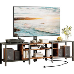 TV Stand for 85 in TVs, Black/Brown with Metal Frame