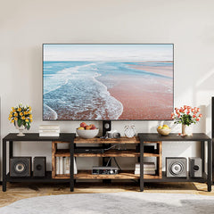 TV Stand for 85 in TVs, Black/Brown with Metal Frame