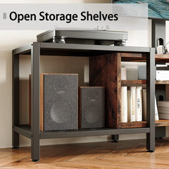 TV Stand for 85 in TVs, Black/Brown with Metal Frame
