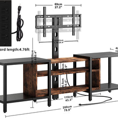TV Stand for 85 in TVs, Black/Brown with Metal Frame