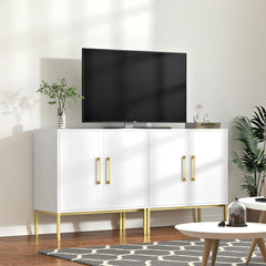 TV Stand for TVs Up to 43 in, White Manufactured Wood with Metal Legs