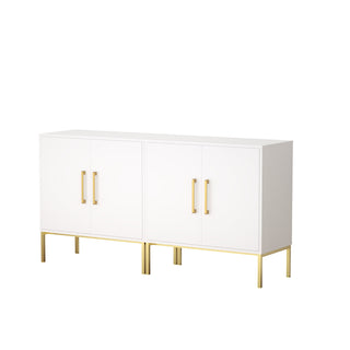 TV Stand for TVs Up to 43 in, White Manufactured Wood with Metal Legs