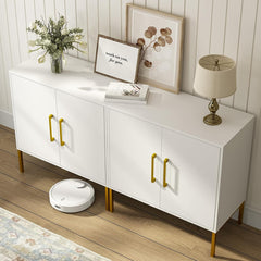 TV Stand for TVs Up to 43 in, White Manufactured Wood with Metal Legs