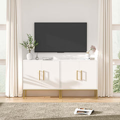 TV Stand for TVs Up to 43 in, White Manufactured Wood with Metal Legs