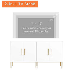TV Stand for TVs Up to 43 in, White Manufactured Wood with Metal Legs